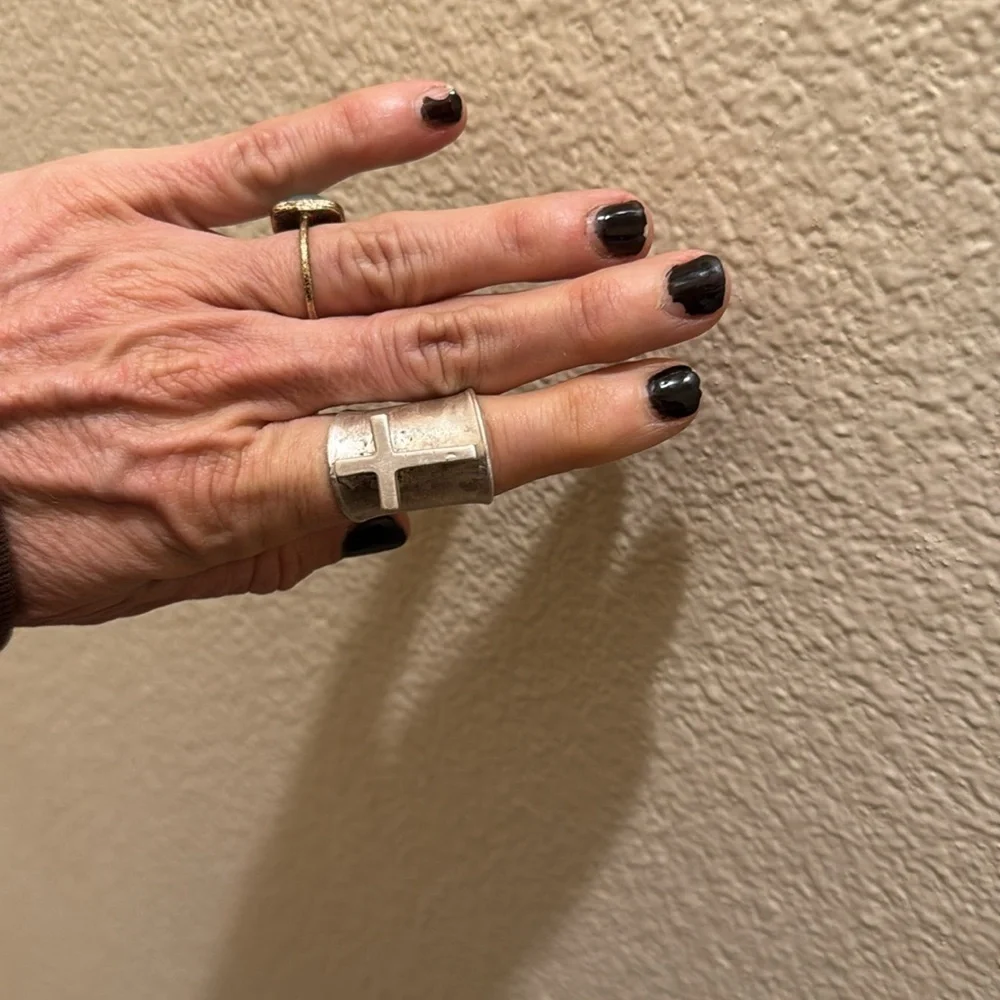 Sterling silver Chunky cross ring wide knuckle